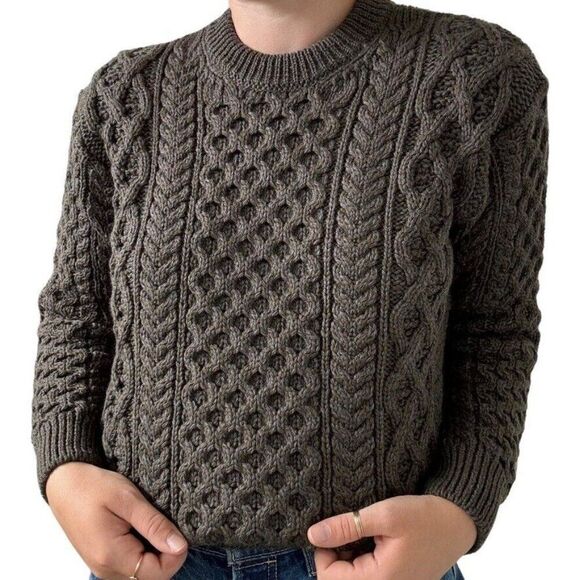 NWT Womens Aran Sweater Market Wool Olive Green Irish Fisherman Sweater Sz M - Picture 6 of 14